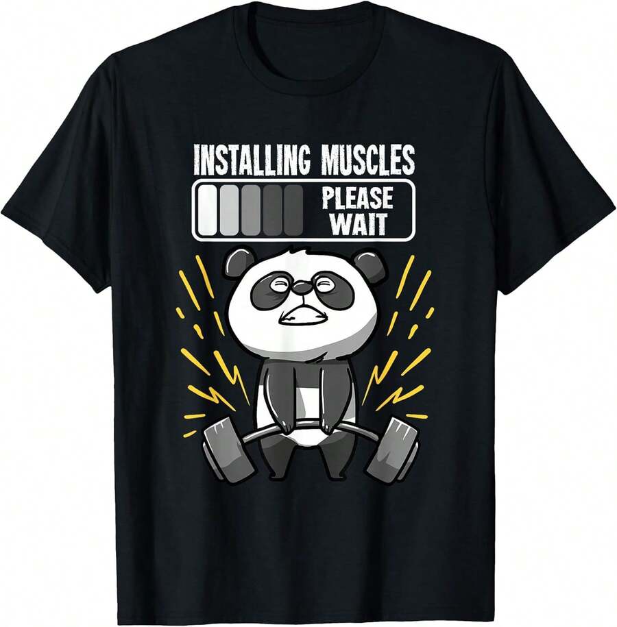 Camiseta unisex divertida con estampado de panda musculoso para hombre y mujer. - Negro - Ver 1