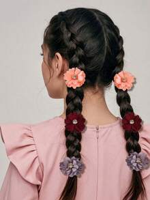 Set de 10 piezas de pasadores para el cabello con flores de tela y cristales de colores para niñas, lindos y elegantes, de color aleatorio, aptos para uso diario - Multicolor - Ver 3