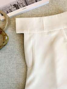 Pantalones cortos casuales de mujer de unicolor simple con bolsillo - Blanco - Ver 5