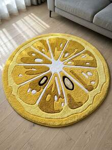 1pc Round Fruit Pattern Doormat, Lemon Fruit Theme Carpet, Suitable For Bathroom And Living Room Decor, Fun Design, Bathroom Mat, Bathroom Carpet, Doormat, Small Rug, Carpet, Mat, Home Decor, Area Small Rug, Outdoor Mat, Home Decor, Area Rug, Bedroom Rug, Washable Carpet - A - View 5