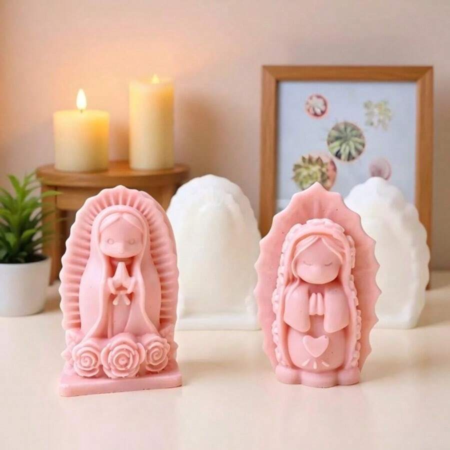 祈禱女孩天使蠟燭模具，可愛少女雕像手工藝石膏水泥環氧樹脂鑄造矽膠模具，可重複使用，耐熱，多用途矽膠模具，適用於香氛蠟燭、手工皂材料、家居裝飾飾品、節日派對禮物