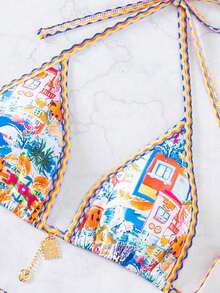 Random Floral Print Bikini Set For Beach Vacation - Multicolor 3 - View 4
