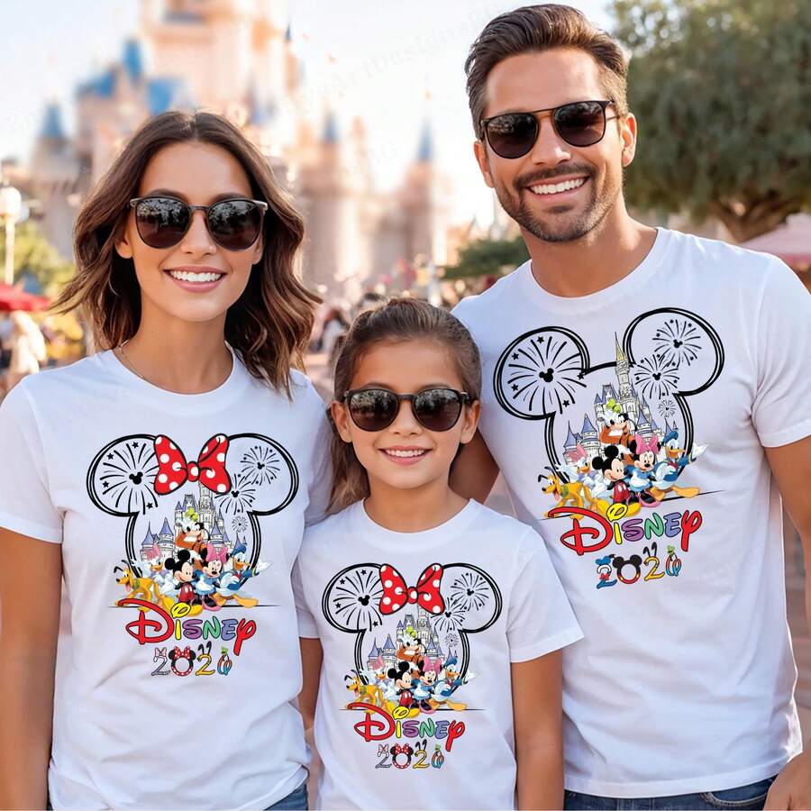 Disney 1PC Licensed "Disney Trip 2026" Castle & Friends Family Matching Short Sleeve T-Shirt, Perfect For Family Trips, Vacations & Theme Parks. New Style, Ideal For Disney Travel, Family Gatherings & Casual Outings, Suitable For Men, Women & Kids. Made Of High-Quality Cotton, Comfortable & Breathable Fabric. Exquisite Vivid Castle & Mickey Friends Print Design, The Best Gift For Disney Fans & Families. - Áo thun nữ/trẻ em - Xem 1