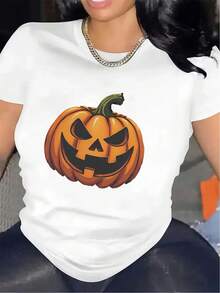 Camiseta de poliéster con diseño de calabaza para de Halloween, duradera y cómoda, para reuniones de interior, accesorio de disfraz festivo, tela ligera, perfecta para bares y restaurantes - Blanco - Ver 1