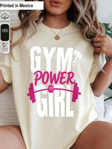 1pc Unisex Printed Loose Fit T-Shirt. Modern Minimalist Style. Gym Attitude Girl Dumbbell. Suitable For Occasions Such As Summer Vacation, Halloween, And Mexican Independence Day. 100% Cotton. - 藍色 - 查看 6