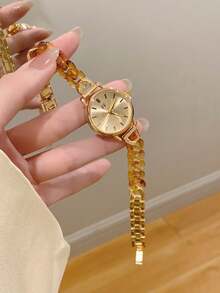 1pc Vintage Silver Stainless Steel Square Square Small Dial Women's Watch, Fashion Elegant Quartz Ladies Wrist Watch Suitable For Daily Wear. - 金色 - 查看 7