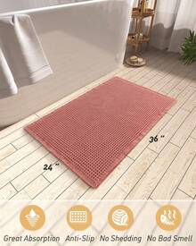 Waffle Bath Mat, Absorbent Non Slip Bathroom Rug With Tassels, Rubber Backed Floor Mat, Machine Washable Decorative Mat For Bathroom, 17" X 24", Brown - 珊瑚 - 查看 2