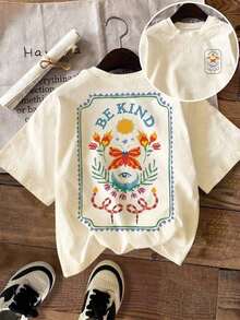 Camiseta de mujer, camiseta gráfica de manga corta de estilo casual de calle, linda blusa de verano - Albaricoque 5 - Ver 3