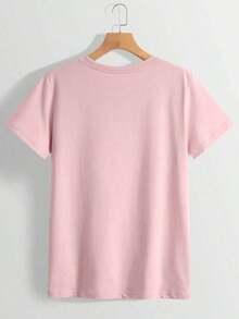 Women's T-Shirt With Heart Print And Round Neck - Rose - View 2