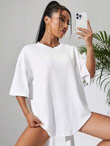1 piezas de la camiseta de las mujeres, de moda fresco casual camiseta cuello de la tripulación con letras impresas, ropa de suéter de las mujeres para todas las estaciones (primavera, verano, otoño, invierno), traje para deportes / playa / calle / fiesta, como regalo para él / ella, amigos-180g y 100% algodón (S-3XL, Envío local) - Blanco 2 - Ver 5