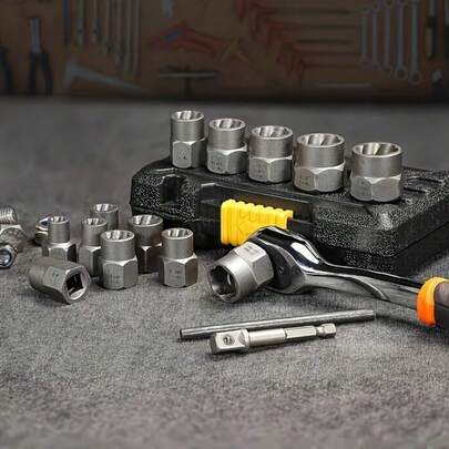 Bộ dụng cụ tháo đai ốc ren ngược chất lượng cao cấp công nghiệp 14 chi tiết, bao gồm cờ lê đầu tuýp ren ngược, dụng cụ tháo đai ốc bị hỏng chống trộm, nhiều phương pháp liên kết, đầy đủ thông số kỹ thuật, dễ sử dụng, chống ăn mòn, vật liệu bền bỉ được rèn ở nhiệt độ cao.