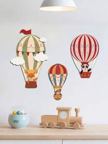 3pcs Forest Animal Hot Air Balloon Decor, Including Cute Fox And Panda Decorations, Suitable For Amusement Park Wall Decor, Baby Shower Party And Baby Theme Party - Multicolor - View 2