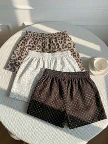 Set de 3 shorts casuales con estampado de lunares, estampado de leopardo claro y estampado de leopardo marrón oscuro, de tela tejida, adecuados para uso diario, set de shorts con estampado de camuflaje, adecuados para el uso diario, citas, fiestas, otoño/invierno/verano, Navidad, Año Nuevo, Acción de Gracias, fiestas, bodas, playa, ceremonias de graduación, moda, elegante, casual, salidas, citas, reservas, viajes, brillante, Día de San Valentín, elegante, vacaciones, casual, Y2K, salidas, ceremonias de graduación y otras ocasiones. - Multicolor 7 - Ver 2