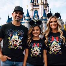 Disney "Disney Trip" Castle & Friends Family Coordinating T-Shirt, Perfect For Family Trips, Vacations & Theme Parks. Clean Design, Suitable For Disney Travel, Family Gatherings & Everyday Wear, For Adults & Kids. Made Of Breathable Cotton Fabric, Comfortable & Durable. Simple Yet Eye-Catching Castle & Mickey Friends Print, Best Gift For Disney Fans & Families. - Men's/Kids T-shirts - View 1