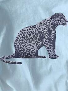 Women's Casual Short-Sleeved Round Neck T-Shirt With Leopard Print, For Summer - 賽萊斯特 - 查看 5