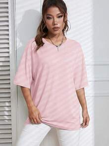 Camiseta de cuello redondo y hombros caídos - Rosa - Ver 4