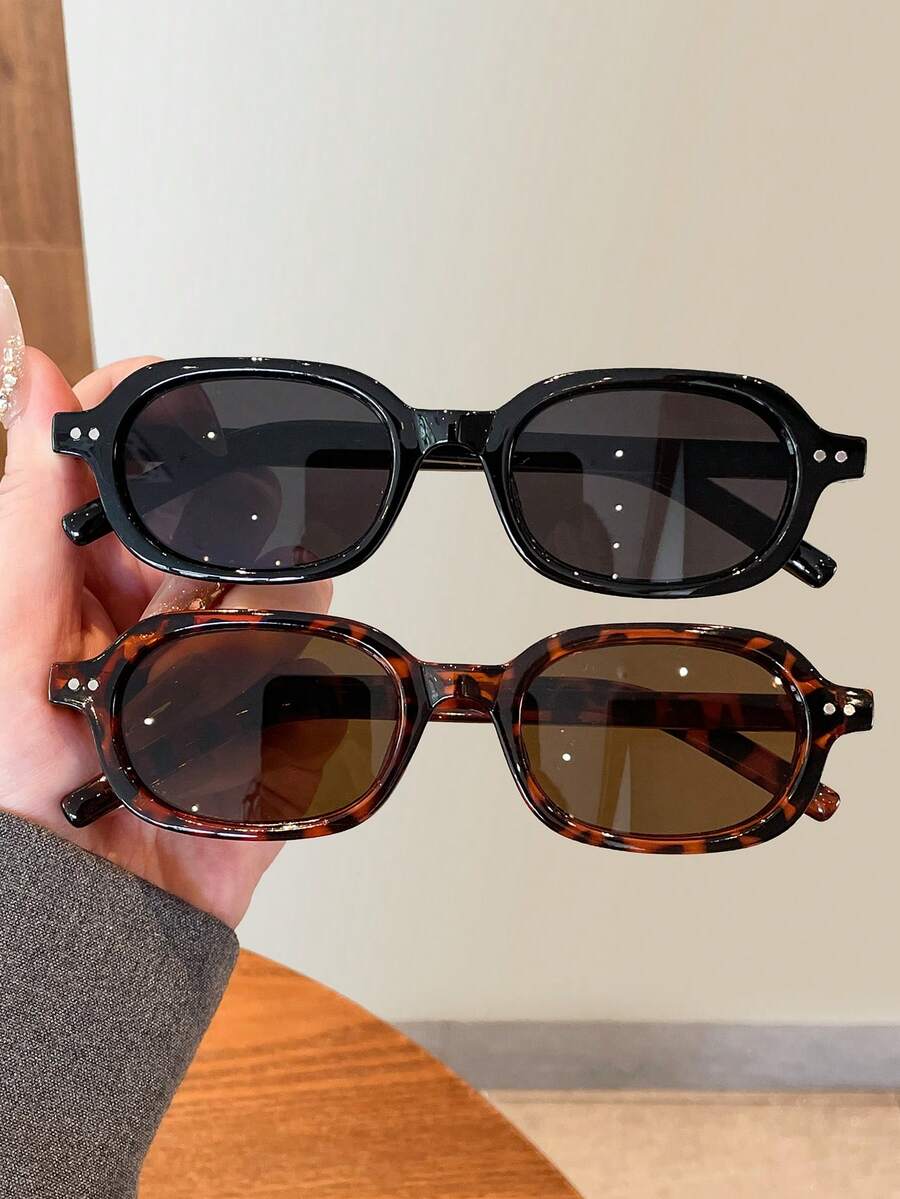 2 piezas Gafas decorativas ovaladas minimalistas y casuales, versátiles para mujeres, adecuadas para uso diario, fiesta, estilo callejero, verano, negocios, citas, al aire libre, Y2K - Multicolor - Ver 1