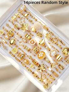 14/20/30Pieces/Lot Fashion Bohemian Faux Pearl Rhinestone Rings Set For Women Vintage Flower Butterfly Geometric Jewelry Daily Party Dating Gifts - Imitation Pearl Ring - View 9
