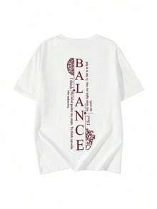Women's Short-Sleeved T-Shirt With Vertical BALANCE Brain Heart Print, Mental Health Aesthetic Design, Loose Fit, Round Neck, Casual Style, Suitable For Daily Wear, Streetwear, Summer Outings, Vacation. - 白色 - 查看 2