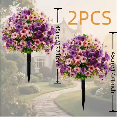 1/2 bó hoa giả ngoài trời kích thước 45cm/17.7inch kèm cọc, hoa giả màu tím chống tia UV dùng trang trí sân vườn.