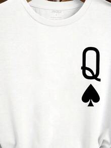 Round Neck T-Shirt With Poker Q Print, 100% Cotton, Casual Short Sleeve T-Shirt For Spring Summer, Women's Clothing - 白色 - 查看 3