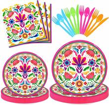 150 Pcs Mexican Fiesta Party Supplies For 25 Guests Disposable Dinnerware Set With Plates Napkins Cutlery For Day Of The Dead Celebrations - Black - View 1