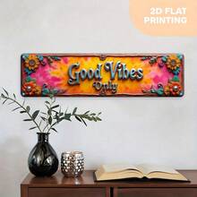 2D Flat - A Vintage-Style Sign With The Text "Good Vibes Only", Measuring 10X40 Cm (3.9X15.7 Inches). This Rustic Wall Decor Plaque Features A Decorative Frame And Is Easy To Hang Indoors Or Outdoors, Making It A Versatile Gift For Homes Or Farms. - A - View 7