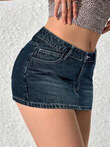 Falda vaquera mini casual, sexy y ceñida de moda para el verano para mujeres - Azul 2 - Ver 1