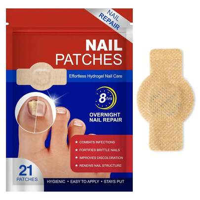 21/42/63 Parches para uñas, Tratamiento para hongos en las uñas, Vendaje para uñas, Reparación extra fuerte de 8 horas efectiva contra infecciones por hongos