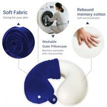 Travel Pillow With Removable Large Hood, Memory Foam Neck Pillow For Airplane, Car, Train Travel Sleeping And Rest, With Soft Cover Blue - Màu xanh lam - Xem 2