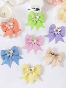 8pcs Spring Dopamine Fabric Bow, Pearl Flower, Rhinestone Hairpins, Cute Girl's Academy Style Hair Accessories, Daily & Party Headwear - Multicolor - View 4