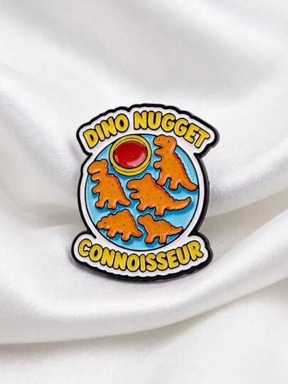 Funny Dinosaur Chicken Nugget Slogan Brooch, Quirky Cartoon Style Badge, Niche Personalized Versatile Decorative Pin, Student Backpack Canvas Bag Decor Accessory, Cute Atmosphere Casual Outfit Brooch, Unisex Niche Design Small Item