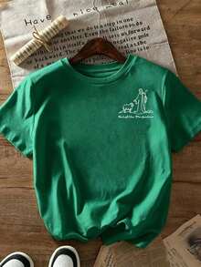 | 1 Playera para Mujer 100% Algodón Transpirable| Camiseta de manga corta para mujer con estampado religioso - Jesús y el Cordero del Pastor con la frase "Dejó los 99 para encontrarme" (Mateo 18:12-14), cuello redondo, estilo casual para iglesia, atuendo informal y ropa religiosa - Ideal para el verano. - Verde - Ver 2