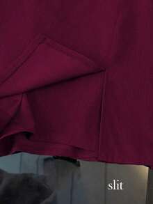 Pantalones cortos/falda/culotte/shorts de mujer de tela suave y texturizada de cintura alta con abertura, de uso versátil y casual, para primavera/otoño - Burdeos - Ver 4