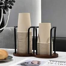 Disposable Cup Storage Holder Rack Tea Water Glasses Wooden Dispenser with Longer Stick Cup Display Stand Organizer Supplies - Estilo blanco B - Ver 5