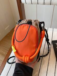 1pc Dopamine Colorful Women's Phone Wallet, Summer Women's Travel Bag, Women's Crossbody Bag One Shoulder Bag, Drawstring Multi-Pocket Fashion Handbag, Nylon Material Portable Pocket, Can Store Women's Wallet, Cosmetics, Women's Casual Bag, Suitable For Summer Vacation, Business Trip Travel Essential, High-Quality Women's Bag Is A Great Holiday Gift - Orange - View 3