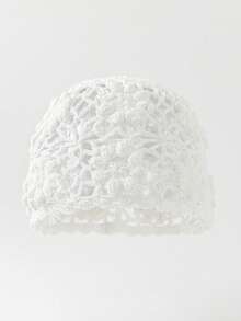 1pc Women's Fashionable Spring/Autumn Hollow Lightweight 3D Floral Handmade Crochet Beanie Hat, Suitable For Boho Style Daily Wear,Beach,Travel - A - View 8