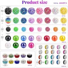 Beads For Pens Keychains, 200pcs Bubblegum Focal Beads For Beadable Pens, 12mm 16mm 20mm Rainbow Acrylic Chunky Beads With Rhinestone Rondelle Spacer Bead For DIY Craft Making Supplies - #3 多種尺寸 + #3 多種類型 - 查看 2