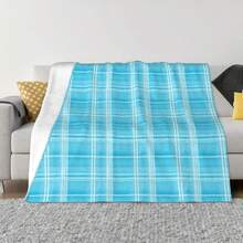 Tartan Ice Blue Ultra-Soft Fine Wool Blanket - 1 - View 1