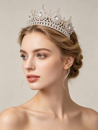 1pc Elegant Crystal Crown Headpiece - Shiny Princess/Queen Crown, Suitable For Wedding, Birthday, Pageant, Prom And Photography Props, Wedding Accessories | Baroque Crown | Decorative Crown