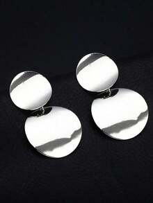 1 Pair Of Smooth Metal Earrings With A Retro And Versatile 3D Circle Design - 古董銀器 - 查看 1