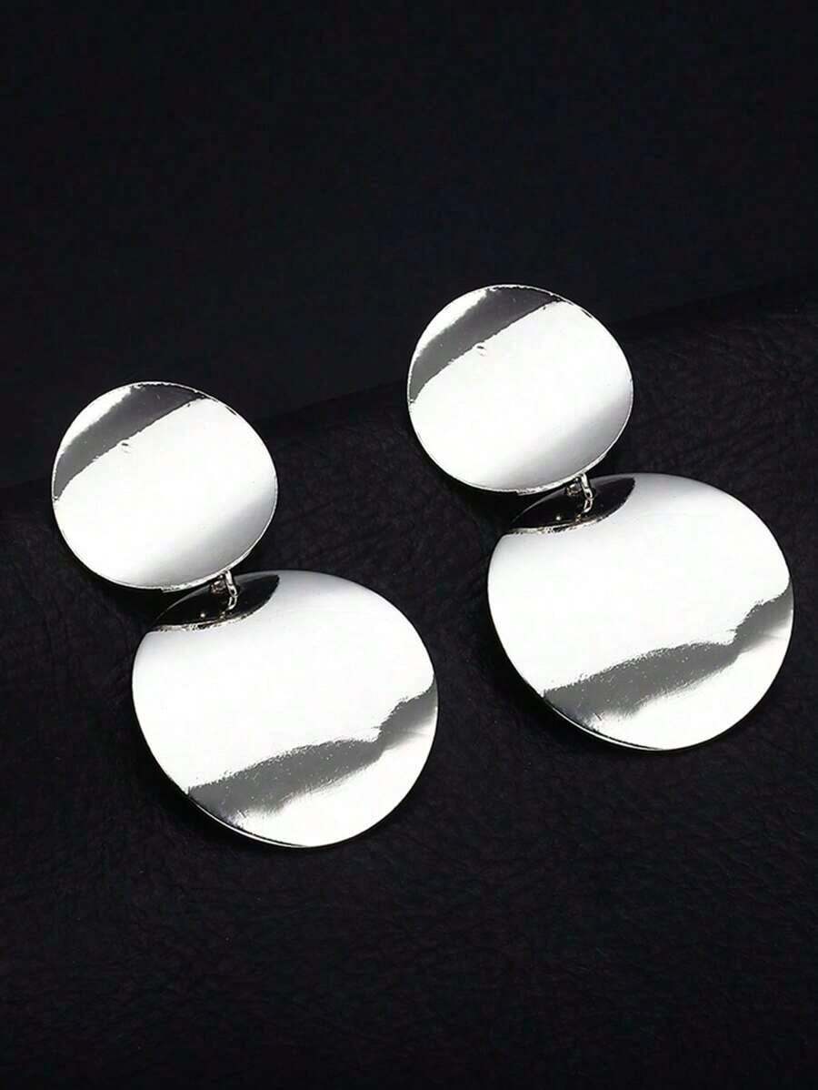 1 Pair Of Smooth Metal Earrings With A Retro And Versatile 3D Circle Design - 古董銀器 - 查看 1