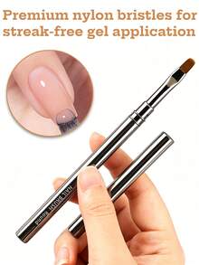 1pc Round Head Nail Art Brush, Metal Handle With Cap, Professional UV Gel & Acrylic Nail Brush, Nail Art Painting Tool - Black - View 2