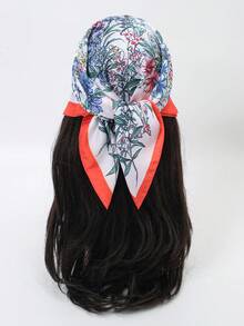 1条春季花卉植物印花方巾，乡村风格领巾 - 彩色 - 查看 4