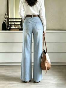 Casual Versatile Washed Straight-Leg Jeans Spring - Medium Wash - View 5