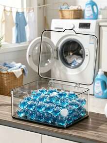 1pc/Laundry Detergent Pods Clear Container With Lid, Container Desktop Storage Organizer With Lid For Laundry Room Organization, Laundry Pods Container, PET Laundry Organization And Storage Bathroom Jar Container For Holding Detergent Powder, Pods, Bath Bombs, Scent Boosters, Laundry Room Storage, Cute Storage Jars Holder,For Back To School - A - View 9