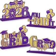 4pcs Graduation Party Decorations, 2026 Graduation Table Center Decor, Wooden Tabletop Decor - A - View 2