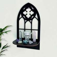 1 chiếc kệ cửa sổ hình vòm kiểu Gothic - Phong cách cổ điển bằng gỗ, thích hợp cho Halloween, giá trưng bày pha lê, giá nến, khung gỗ lắp ráp sẵn, kệ lưu trữ tiết kiệm không gian phòng ngủ, đồ trang trí, kệ treo tường. - A-5 - Xem 6