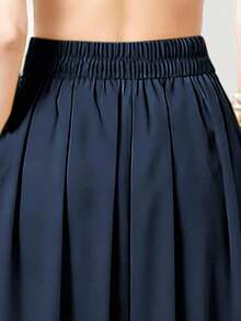 Falda larga casual de unicolor con bolsillos laterales, primavera negro - Azul marino - Ver 5