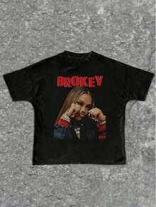 Cotton Clothing For Teenage Girls, Y2K-Inspired Letter Print T-Shirt - Casual Crew Neck, Short Sleeves, Machine Washable - Perfect For Spring/Summer/Autumn, Fashion, Streetwear, Unisex, Men, Women - 黑色 - 查看 2